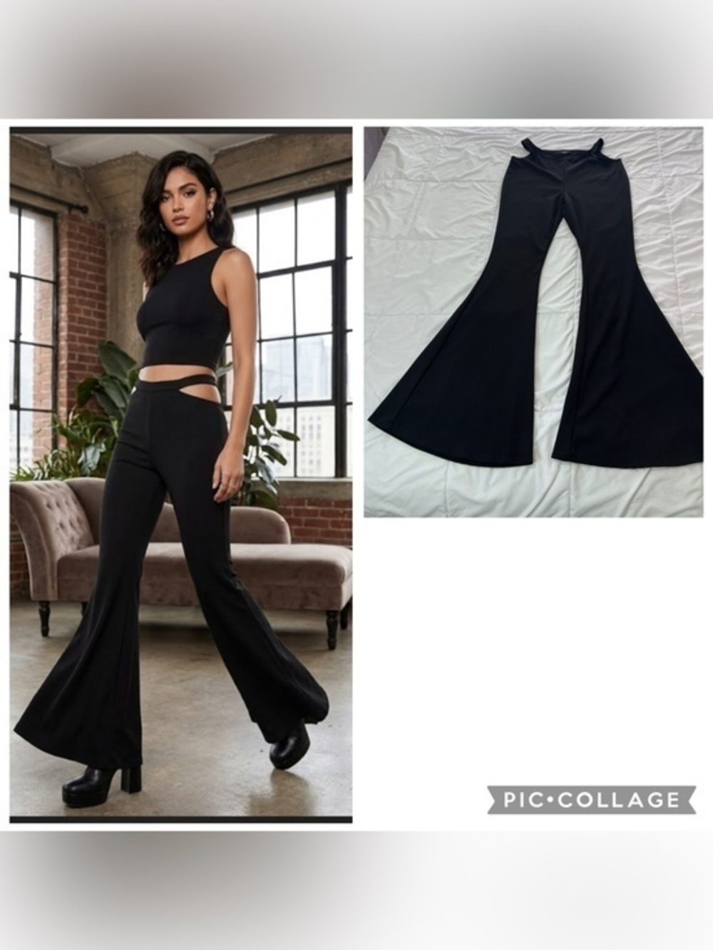 Just Polly New York High-Waist Black Flared Pants size L
